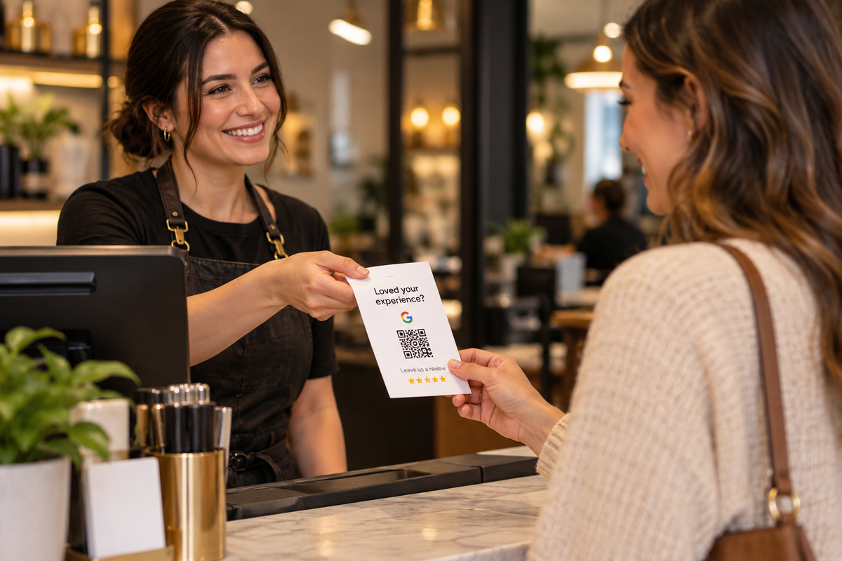 local business owner asking customer for honest Google review