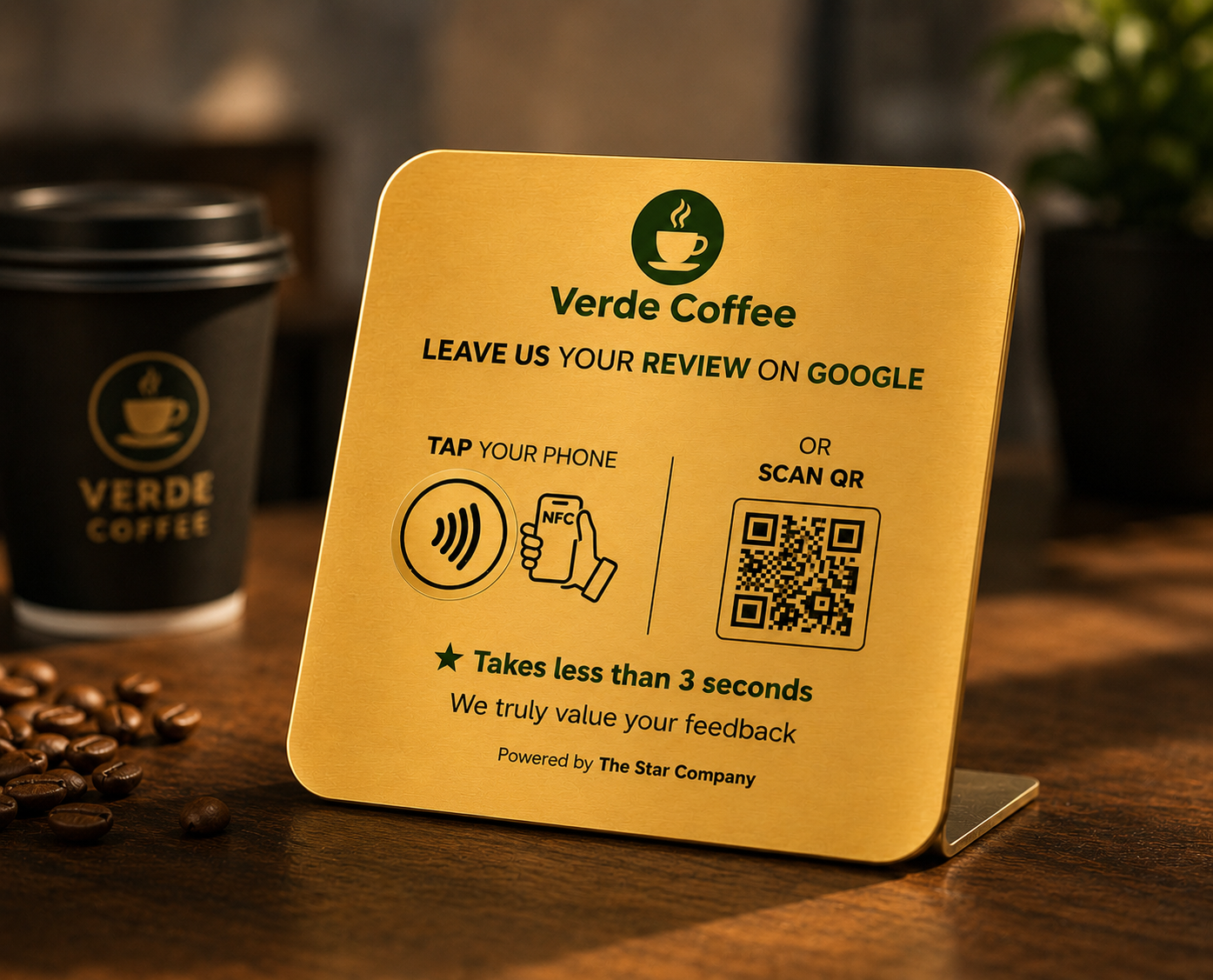 Custom branded Google review plate with your logo and colors