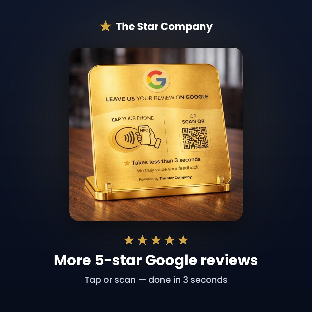 AI-assisted gold Google review plate lifestyle shot