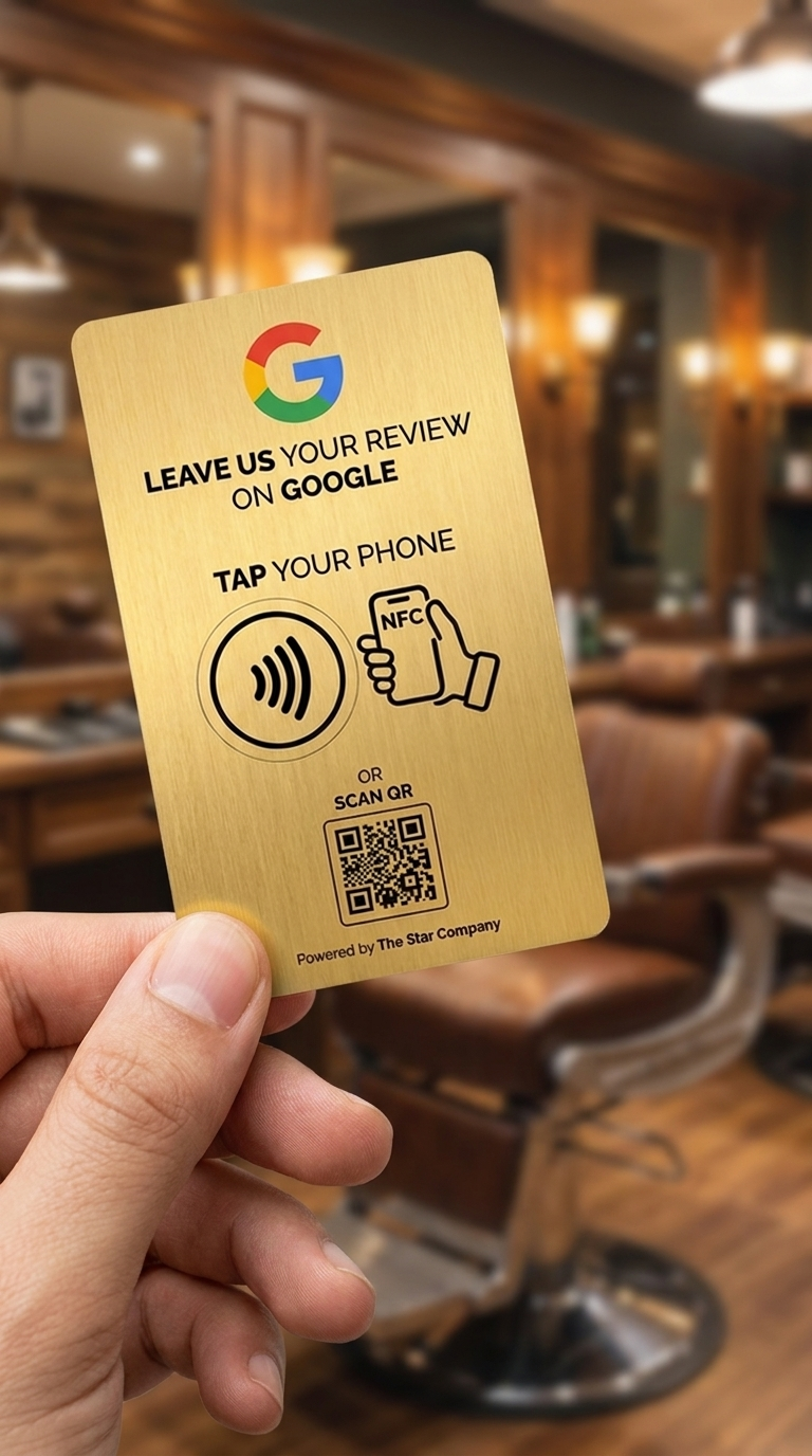 Hand holding the stainless steel review card showing its size