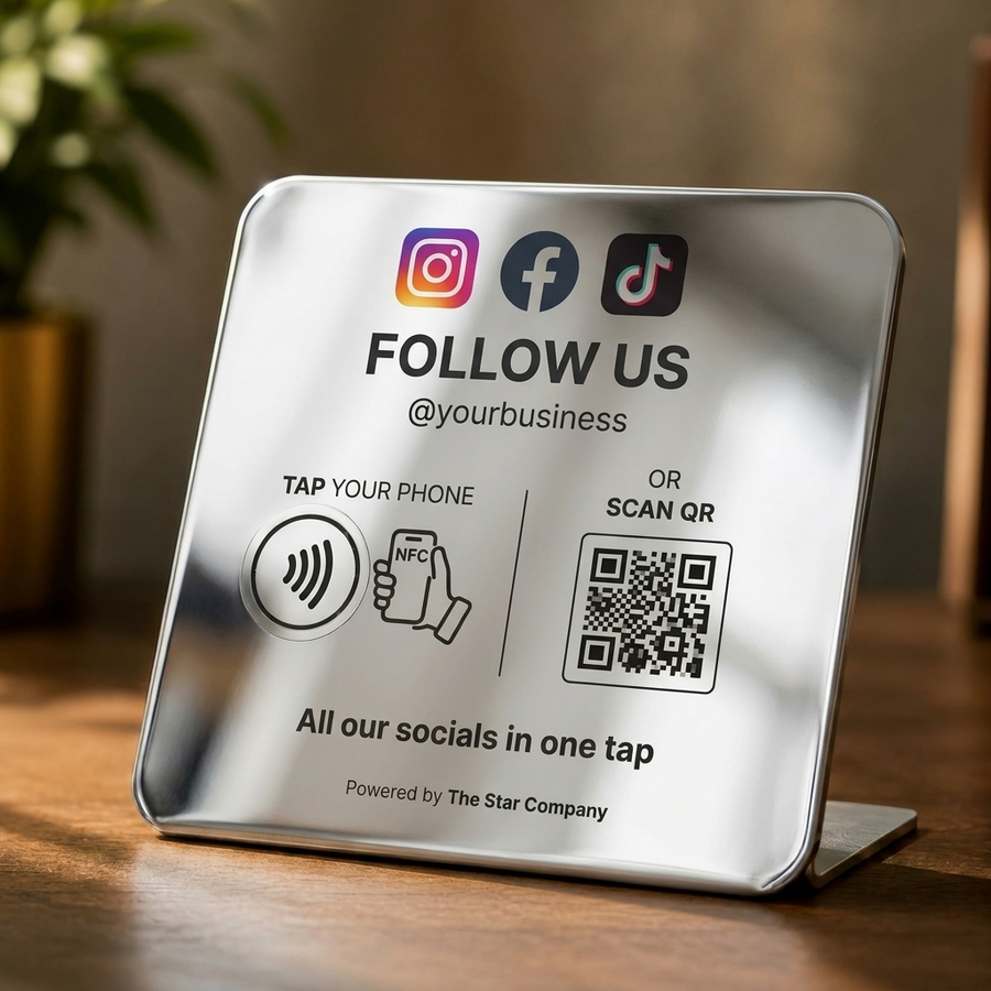 Social Media Follow Plate — Stainless Steel