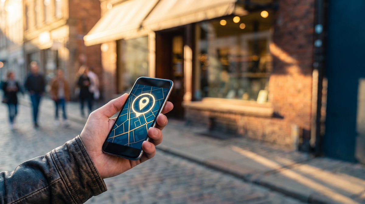 Local listings & Maps setup — phone showing a map pin over a storefront